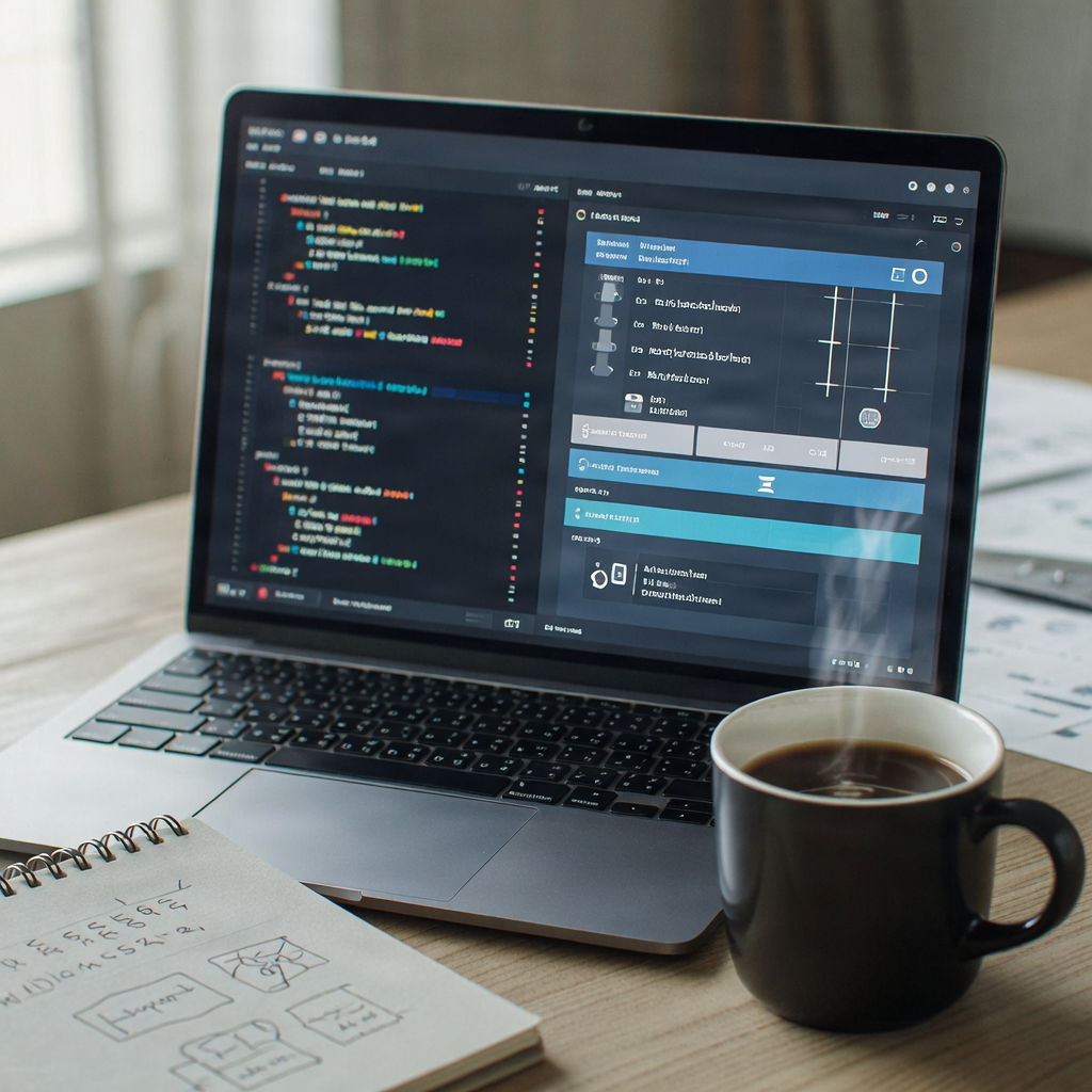 Web design and development concept with code and design tools